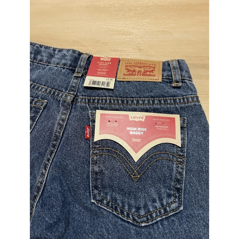 NWT Levi's Girls High Rise Baggy‎ Shade Blocked Jeans Size 8 Wide Leg Youth Kids